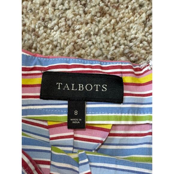 TALBOTS skirt, size Women's 8; colorful stripes & crisp Cotton; Flared styling - Picture 3 of 6